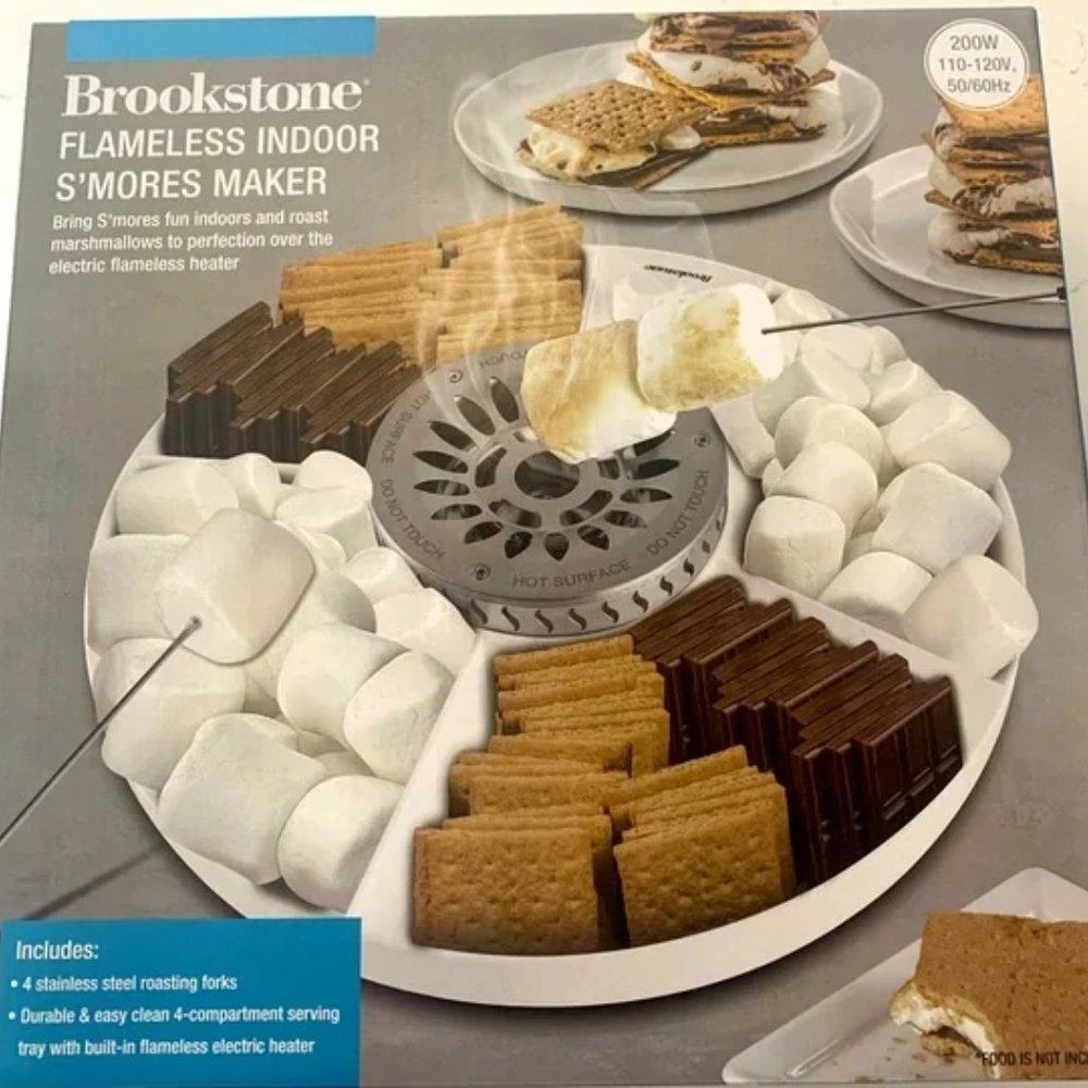 New Brookstone Flameless Indoor Electric S'Mores Maker -Smores Kit with 4 Forks